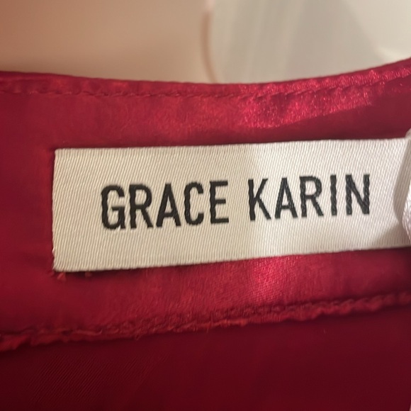 Grace Karin Red Burgundy Stretch Satin High Neck Sheath Dress 2X - Picture 2 of 11